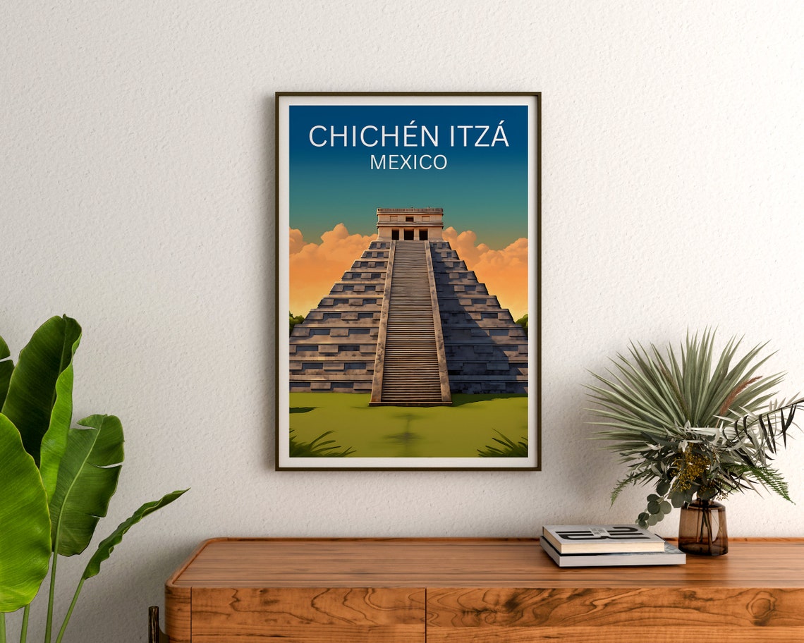 Chichen Itza Mexico Mayan Pyramid El Castillo Sunset Travel Poster - Image 3