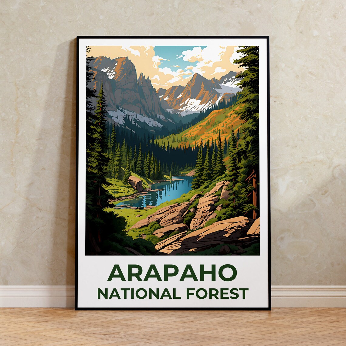Arapaho National Forest Alpine Lake Snowy Peaks Colorado Travel Poster