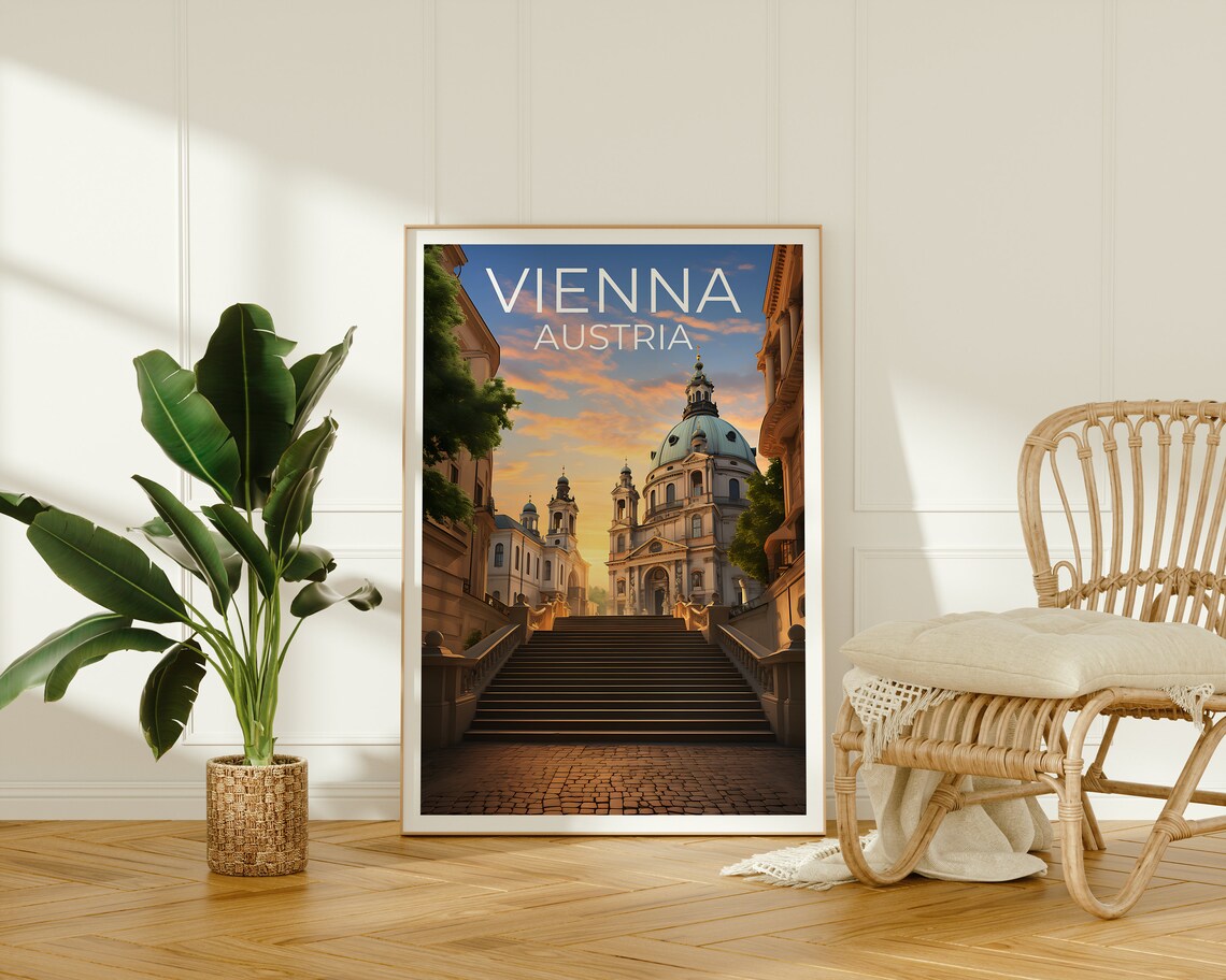 Vienna Austria Karlskirche Church Dome Sunset Staircase View Poster - Image 2