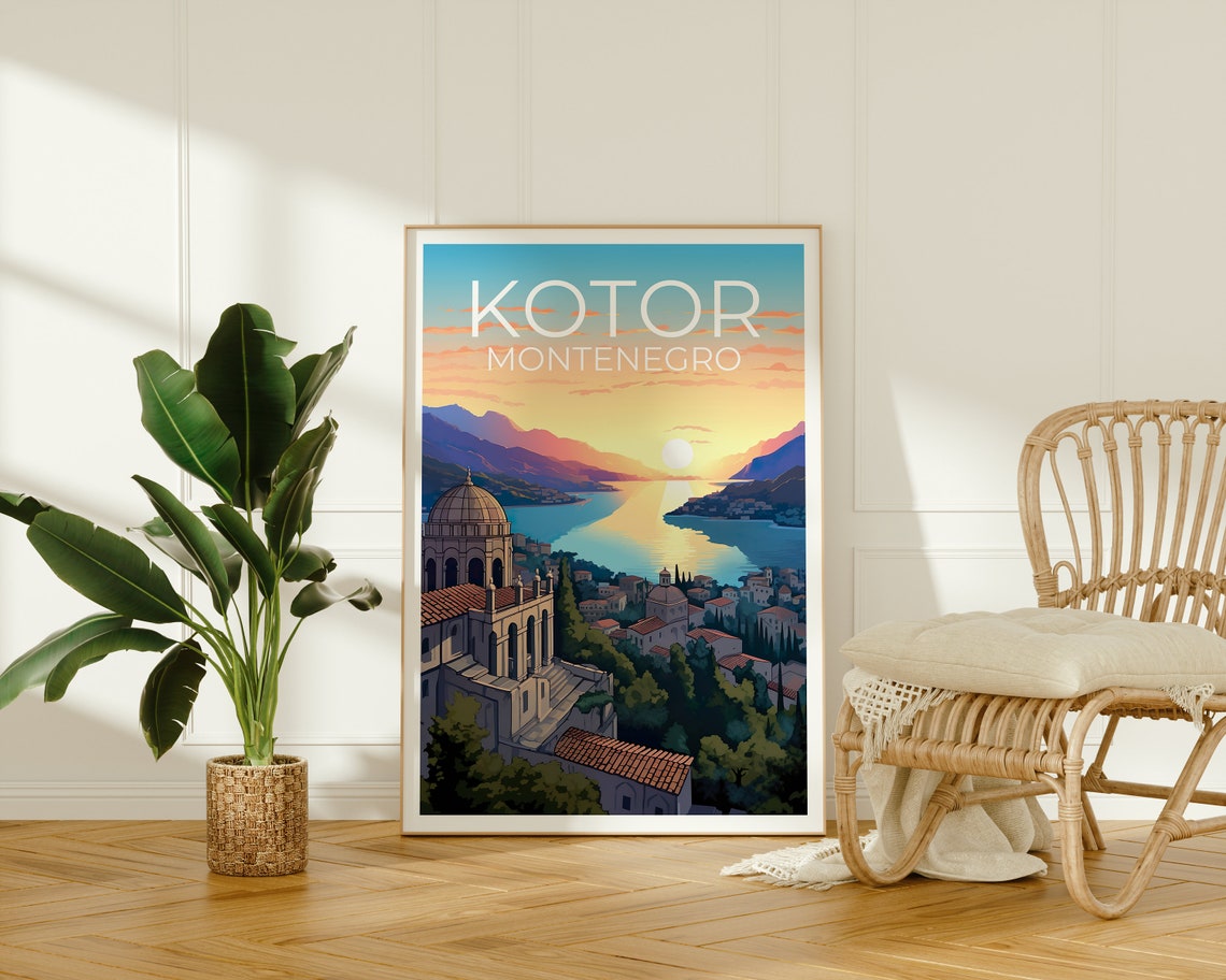 Kotor Montenegro Bay Sunset Old Town Dome Harbor View Travel Poster - Image 2