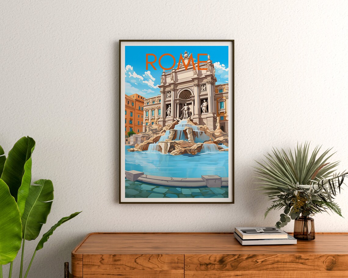 Rome Trevi Fountain Travel Poster, Italy Wall Art - Image 3