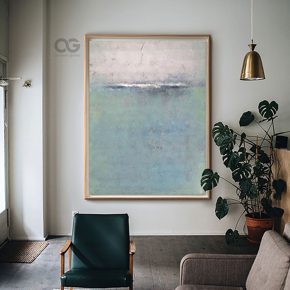 Sea Green Abstract Ocean Misty Horizon Textured Coastal Minimalist Art Poster - Image 2
