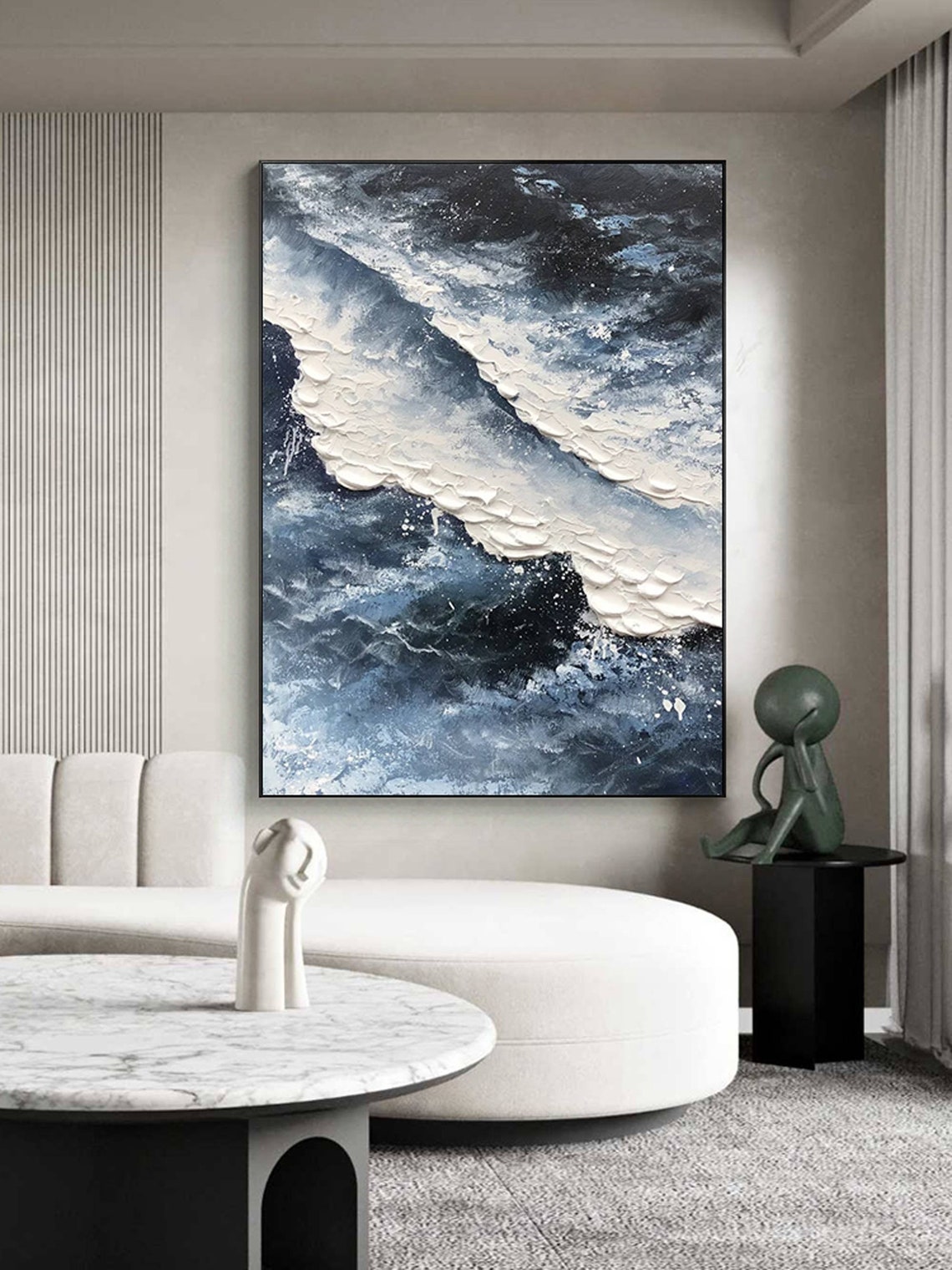 Dark Stormy Wave Thick White Impasto Foam Dramatic Ocean Art Poster - Image 2