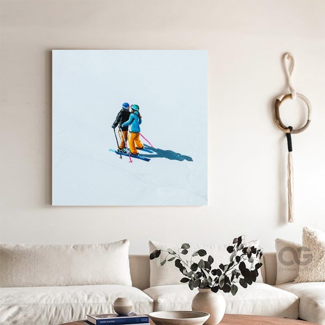 Minimalist Skiing Couple Colorful Snow Slope Modern Sports Art Poster - Image 4