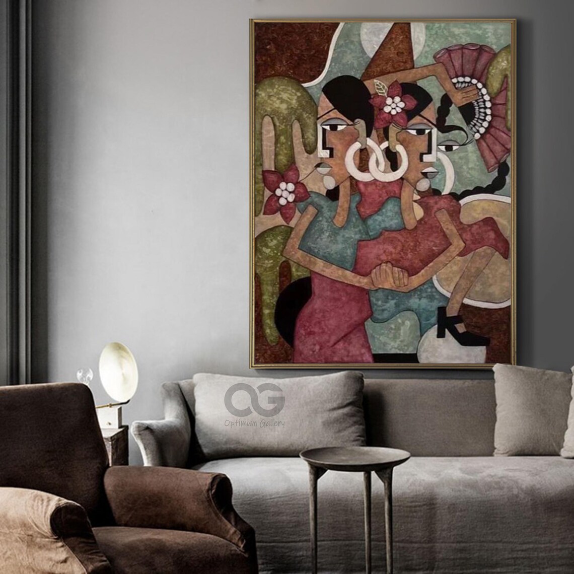 Two Women Embracing Picasso Style Abstract Earth Tone Floral Ladies Poster - Image 5