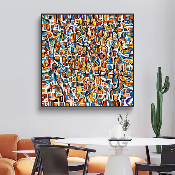 Original Abstract Painting Jackson Pollock Art Large Orange Wall Art Contemporary Pollock Style Colored Art Living Room Wall Decor