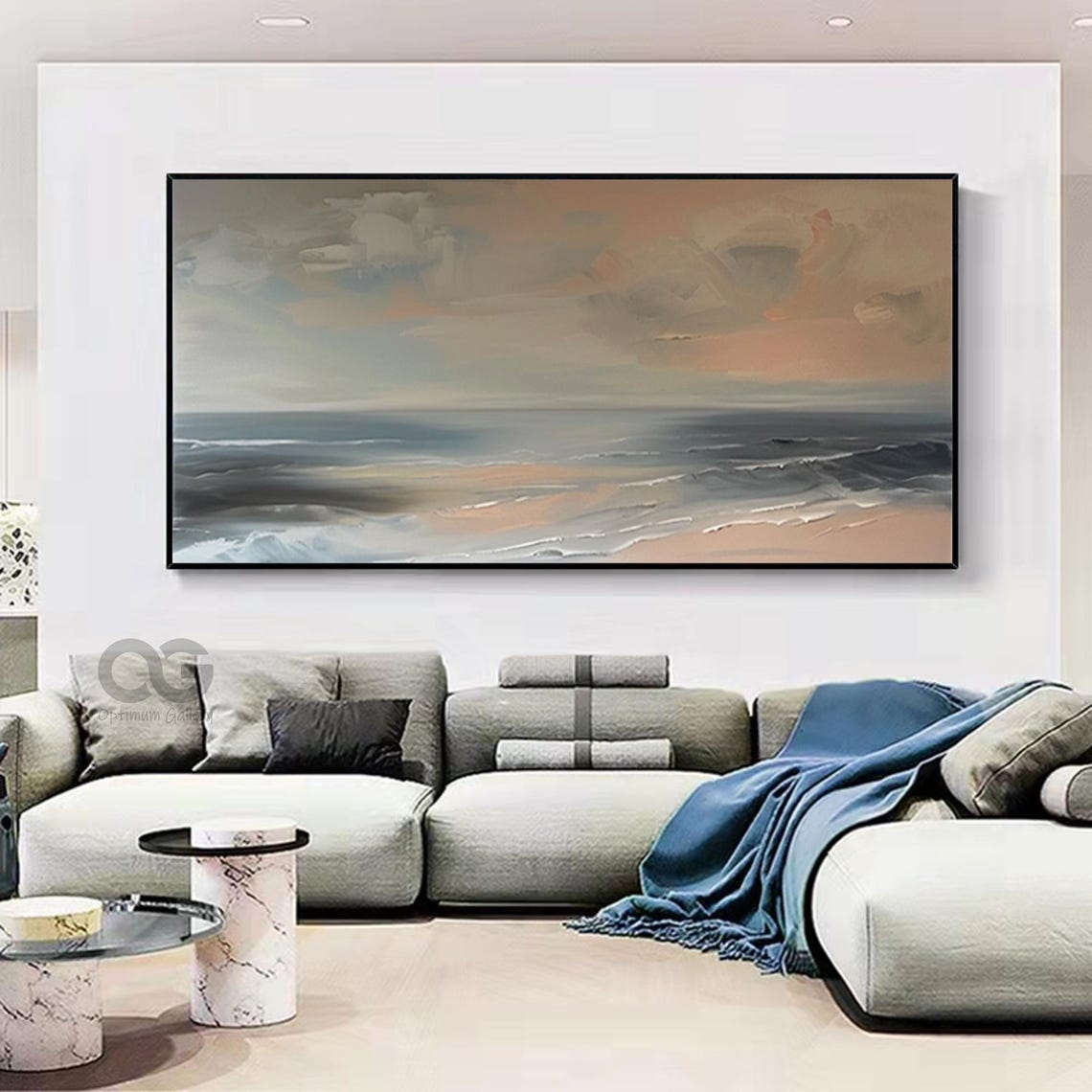 Blush Pink Ocean Sunset Waves Panoramic Impressionist Seascape Poster - Image 3