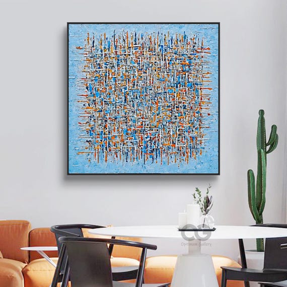 Large Abstract Art Modern Abstract Painting Original Colorful Painting Framed Jackson Pollock Style Splatter Painting Blue Wall Decor