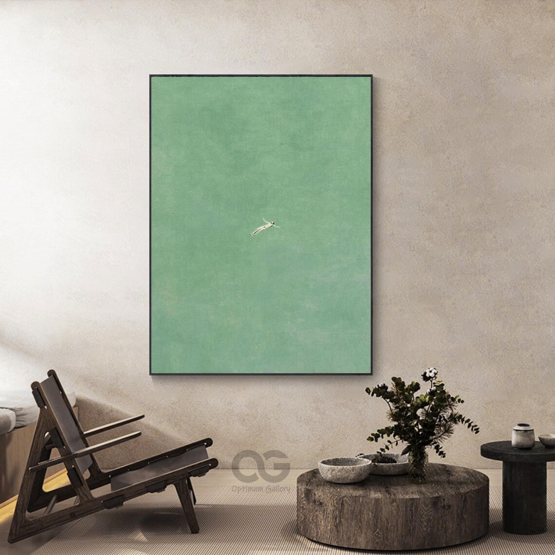 Minimalist Green Sea Swimmer Floating Calm Ocean Abstract Wall Art Poster - Image 2