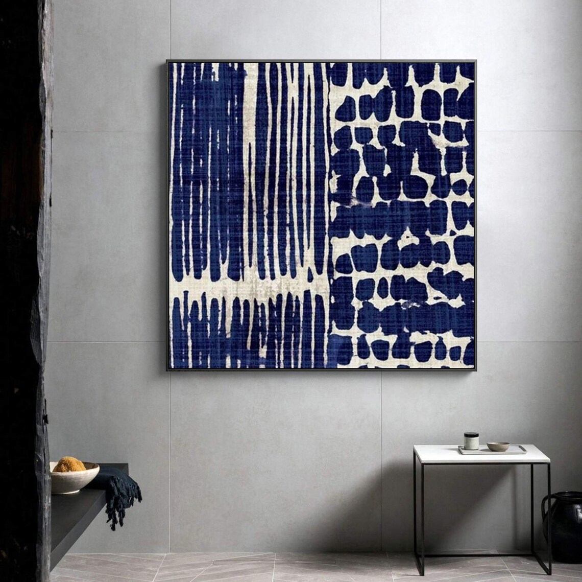 Abstract Art, Modern Navy Blue Beige Wall Art Print - Image 5