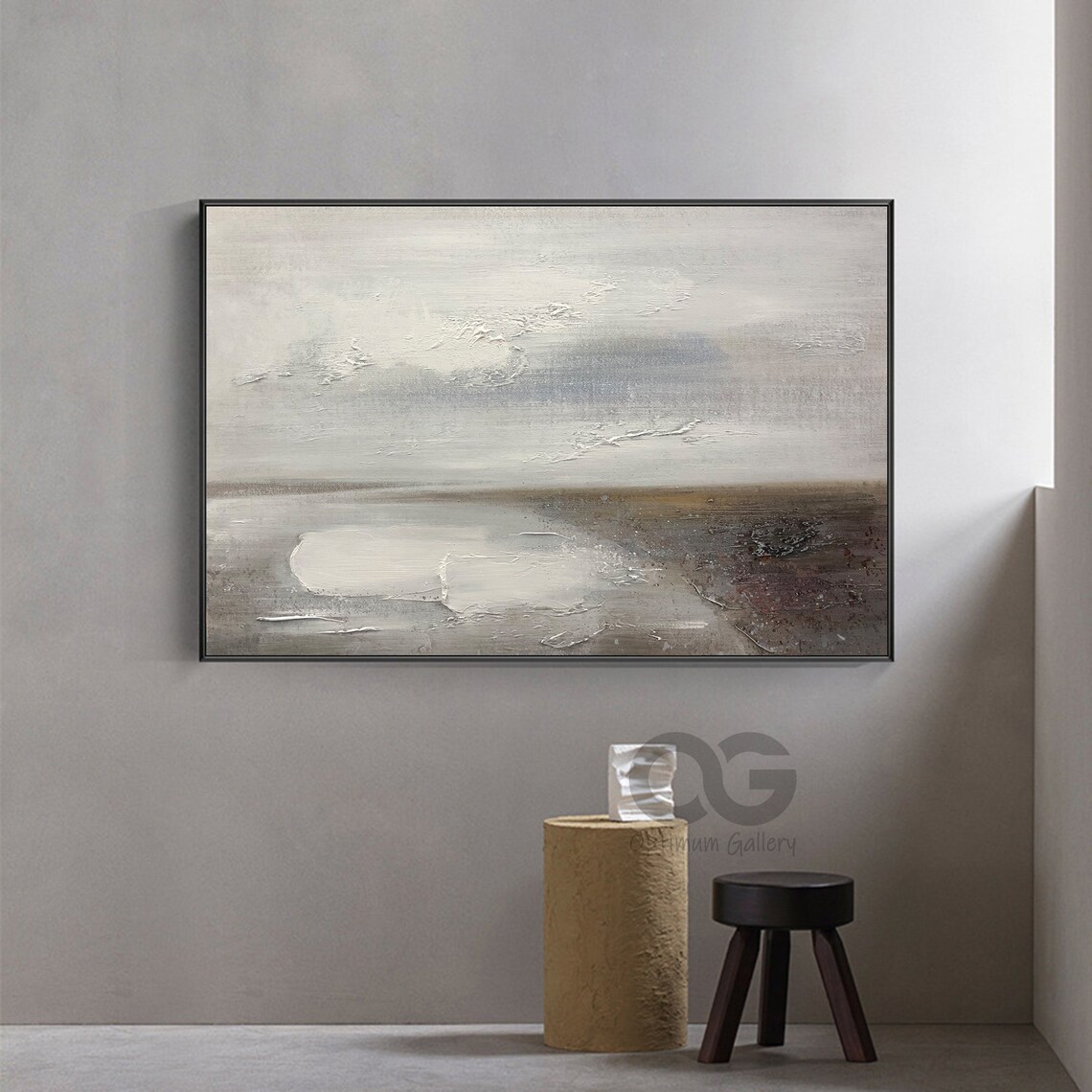 White Neutral Abstract Beach Waves Textured Minimalist Painting Wall Art - Image 4