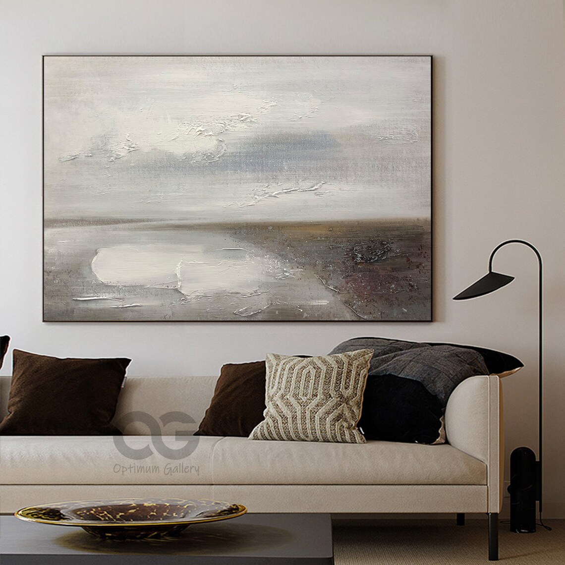 White Neutral Abstract Beach Waves Textured Minimalist Painting Wall Art - Image 5