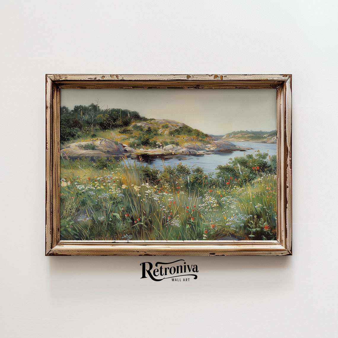 Vintage Summer Riverside Wildflower Meadow And Rocky Hills Poster - Image 6