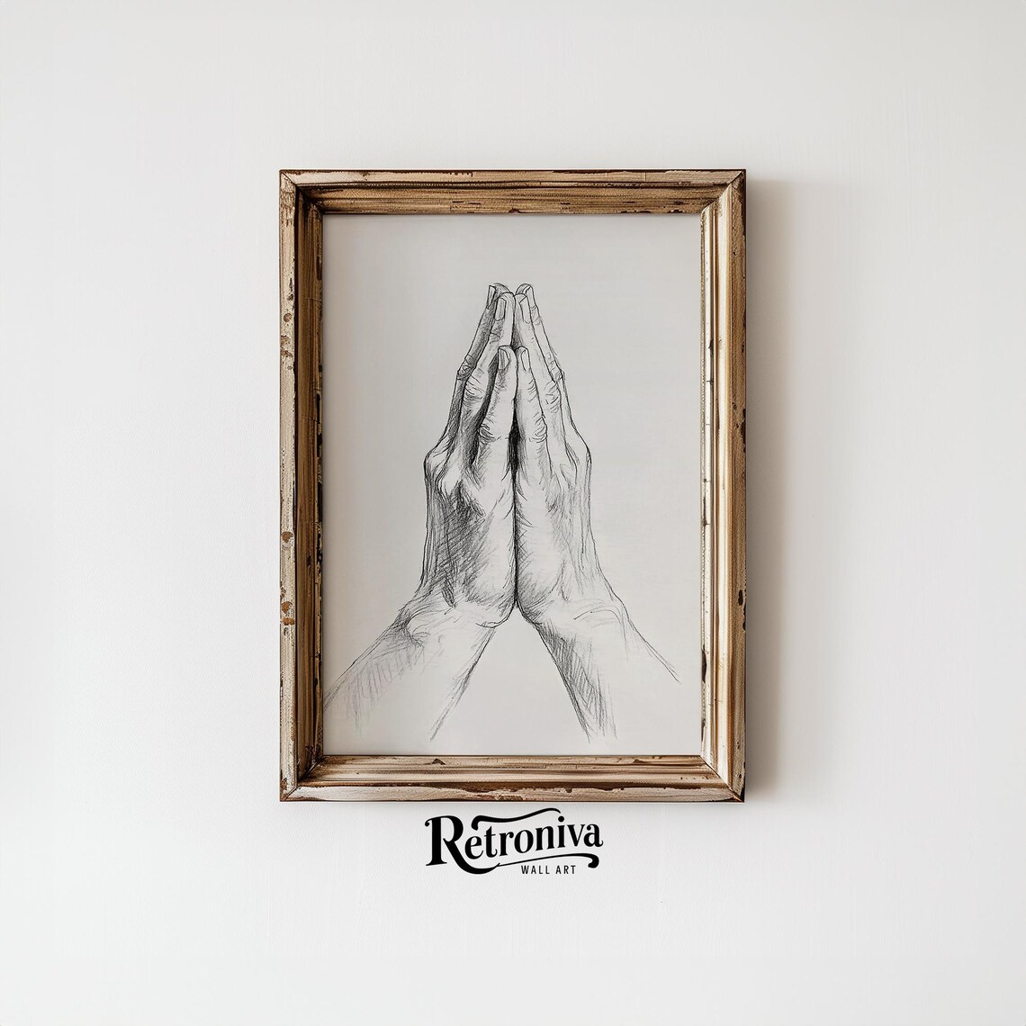 Praying Hands Sketch Drawing, Minimalist Religious Art Print - Image 4