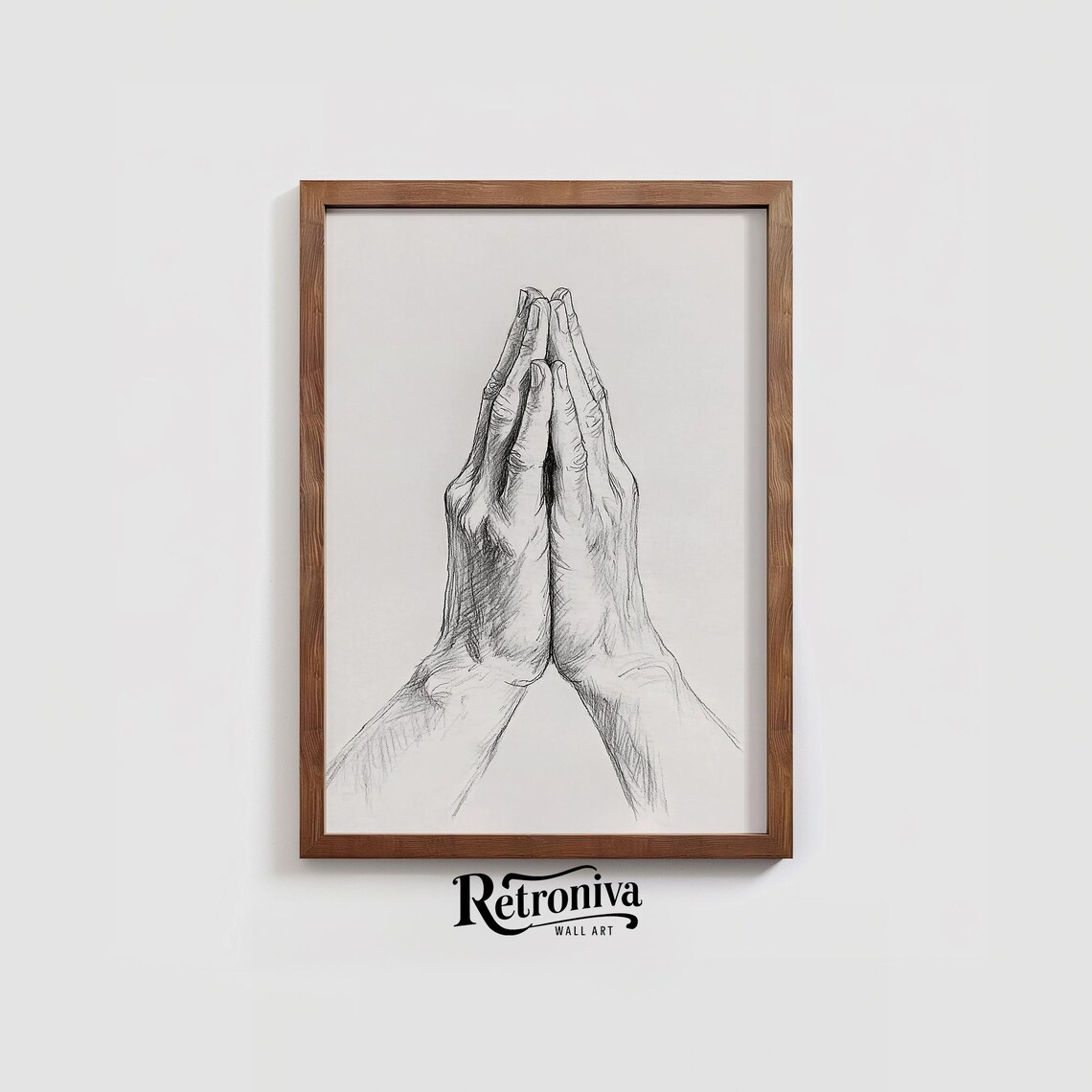 Praying Hands Sketch Drawing, Minimalist Religious Art Print - Image 3