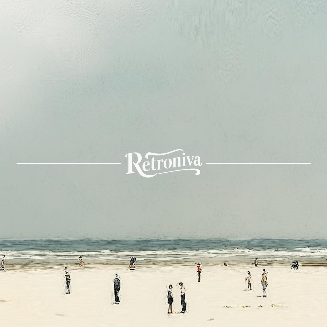 Minimalist Pale Beach Scene With Tiny Figures On The Sand Poster - Image 7