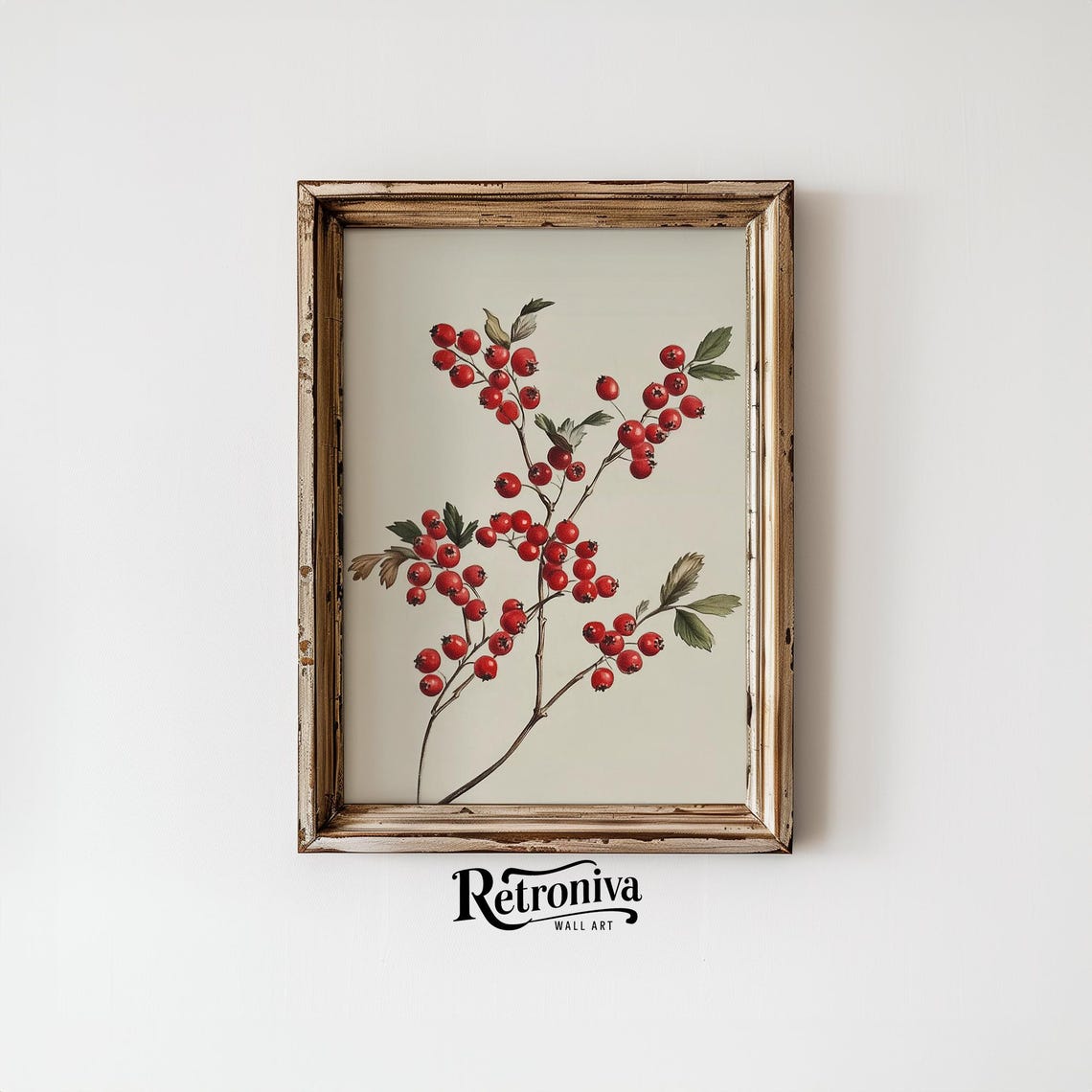 Vintage Botanical Study Of A Branch With Bright Red Berries Poster - Image 4
