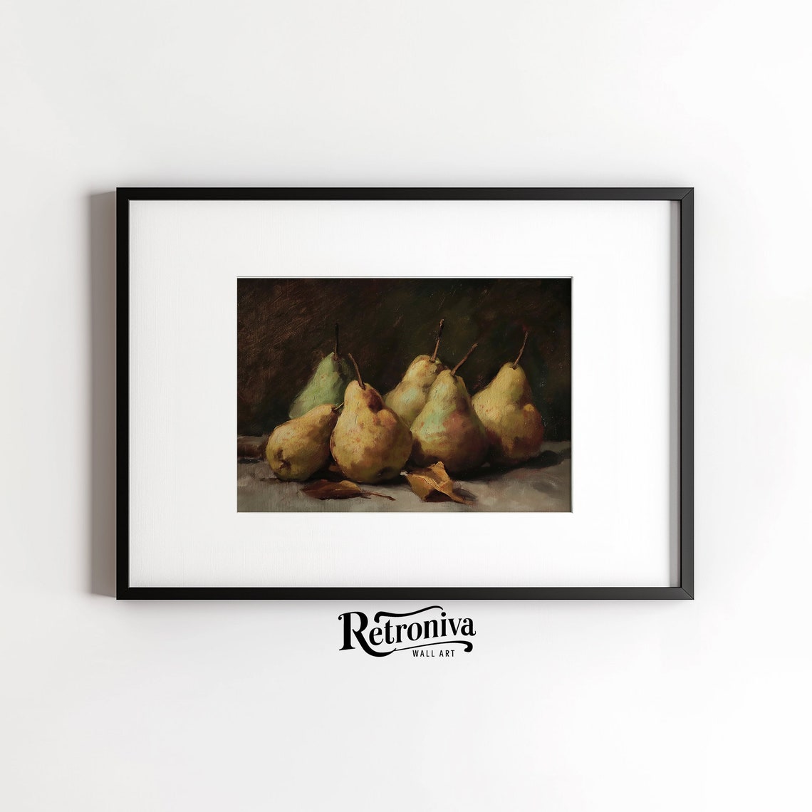 Pears Still Life Vintage Oil Painting Dark Moody Fruit Art Print - Image 4