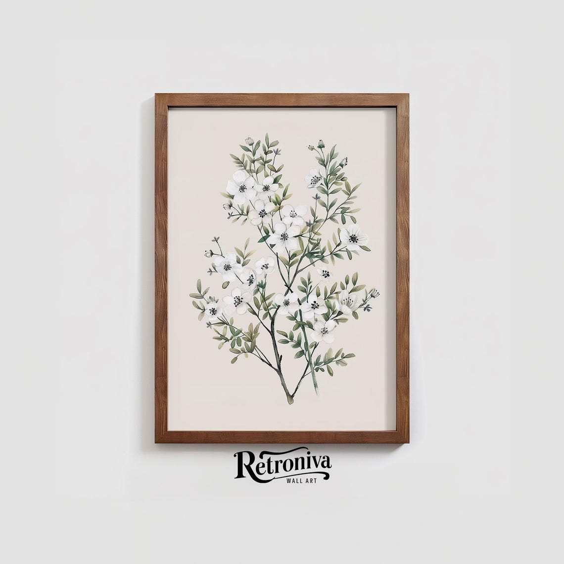 White Wildflowers Botanical Watercolor Antique Farmhouse Poster - Image 3