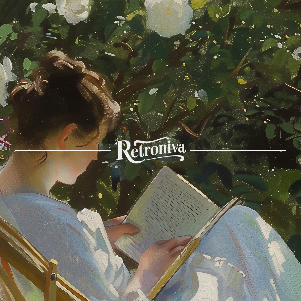 Woman Reading In Garden Vintage Oil Painting Print - Image 6