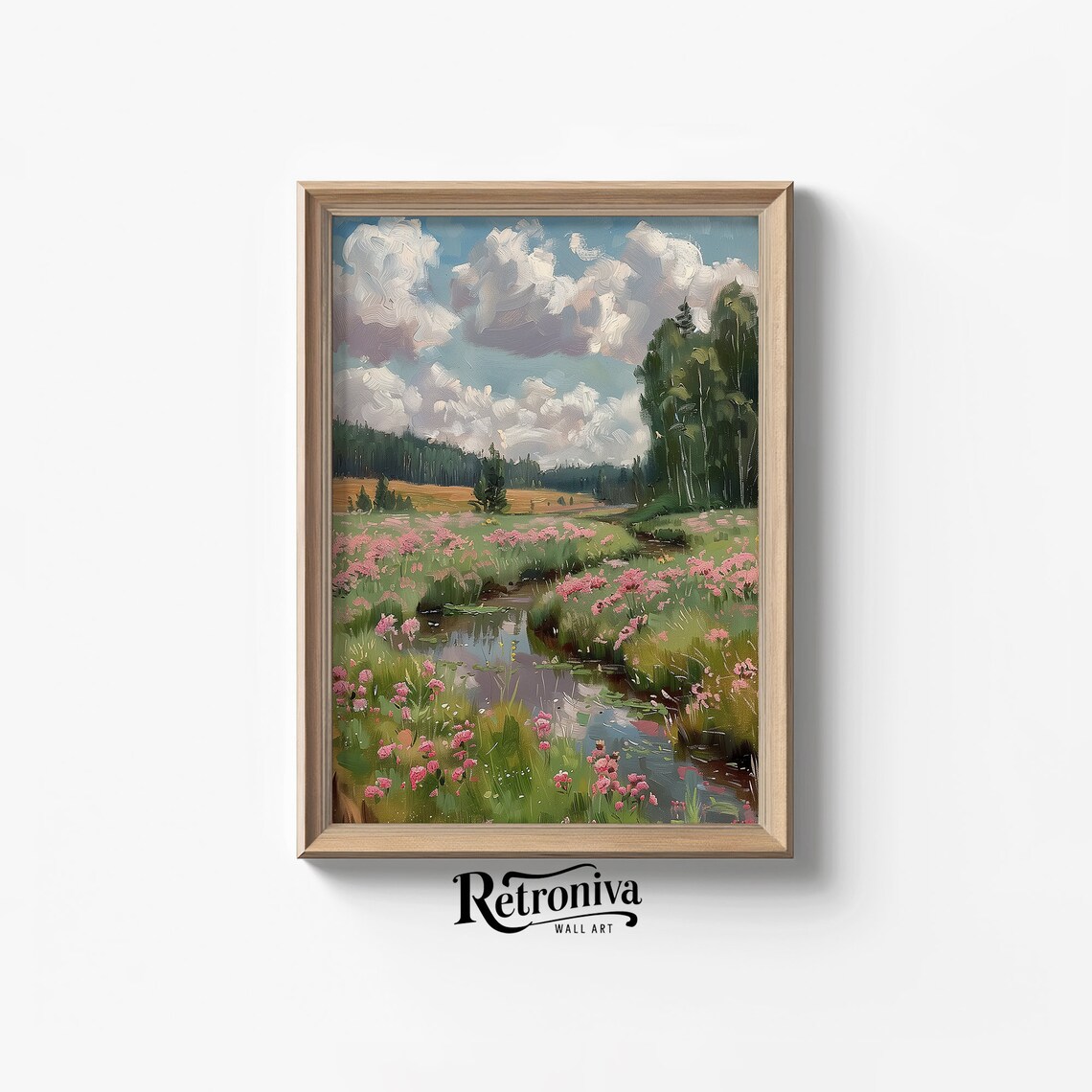 Pink Wildflower Field Landscape Art Print