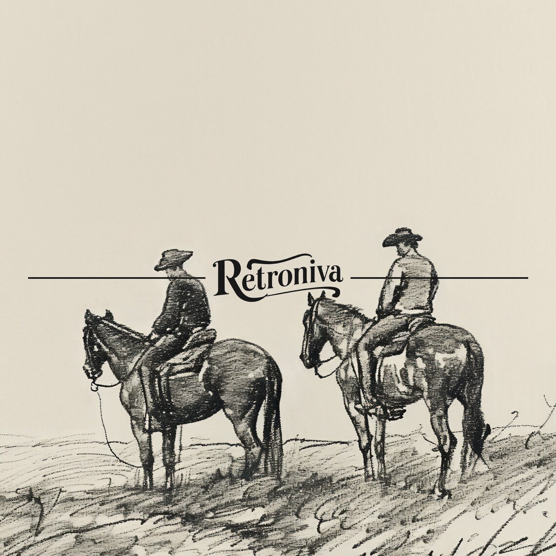 Cowboys On Horses Sketch Print, Vintage Farmhouse - Image 6