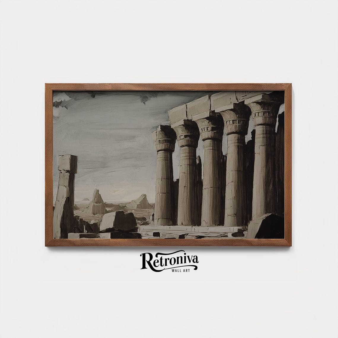 Ancient Egyptian Temple Ruins Moody Monochrome Column Landscape Poster - Image 3