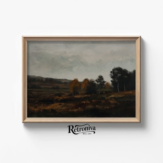Vintage Rustic Autumn Country Landscape Moody Fall Oil Painting Autumn Landscape Wall Art Print Retroniva Art Atm 002