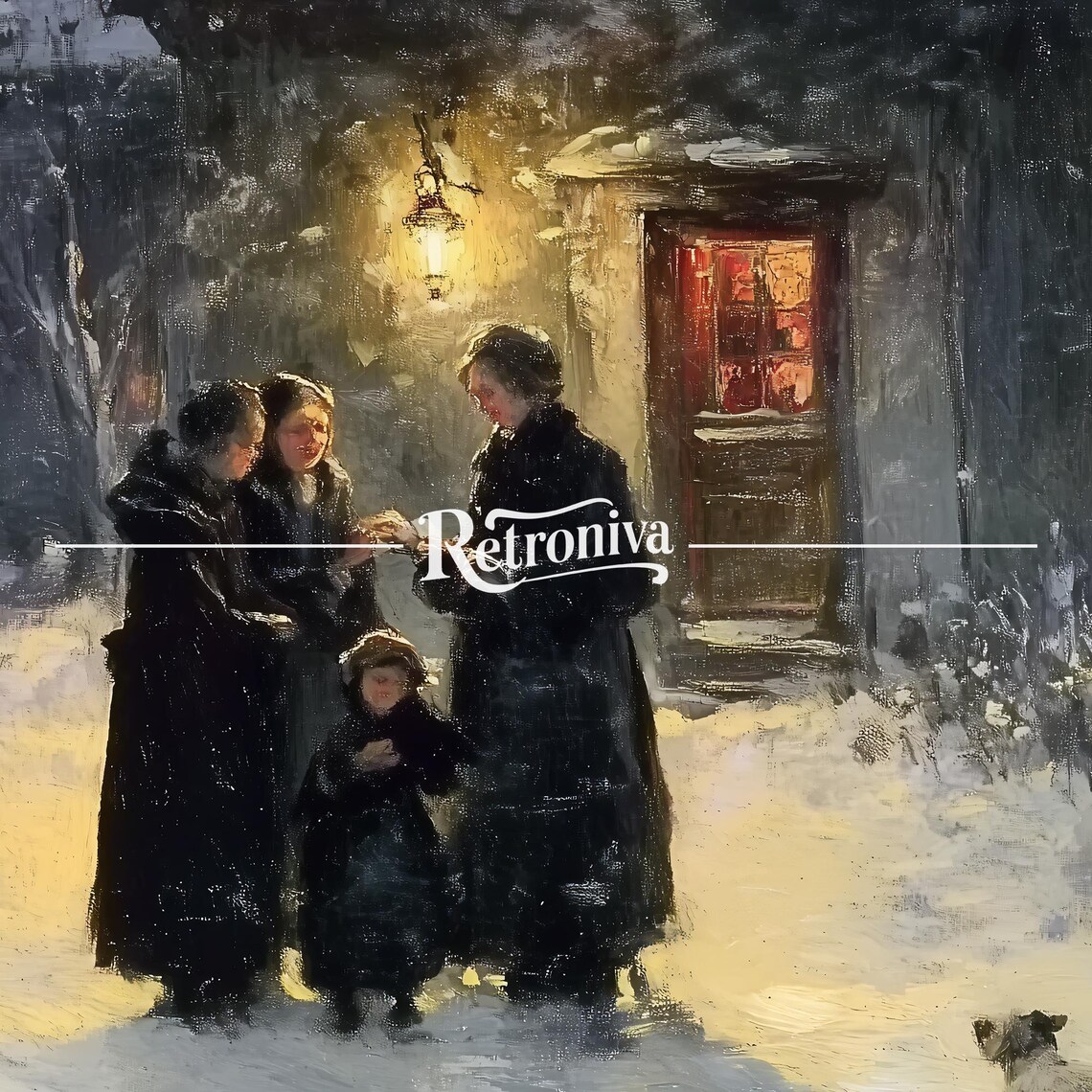 Rustic Winter Night Landscape Vintage Moody Oil Painting People In Old Town Country Farmhouse Wall Decor Retroniva Art Wnt 027 - Image 7