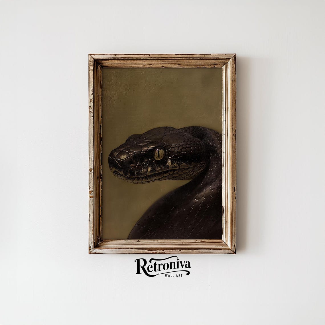 Vintage Snake Portrait Oil Painting Antique Animal Minimalist Art Prints Moody Snake Animal Wall Art Retroniva Art Anm 012 - Image 4