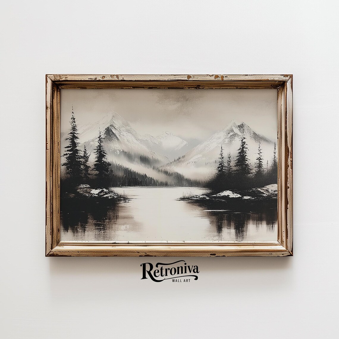 Vintage Snowy Lake Landscape, Rustic Winter Wall Art - Image 6