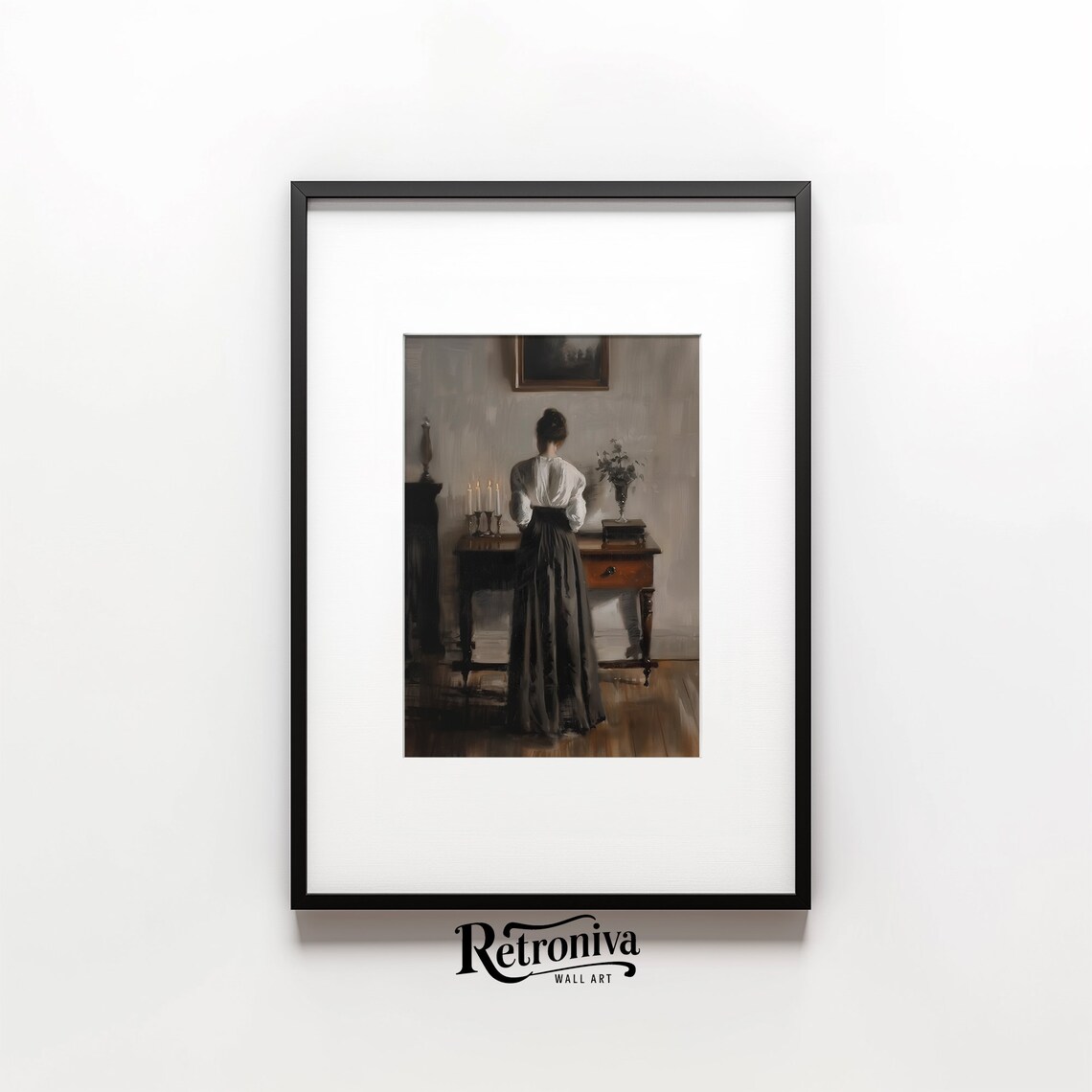 Woman By Candlelit Desk Vintage Dark Academia Interior Painting Poster - Image 4