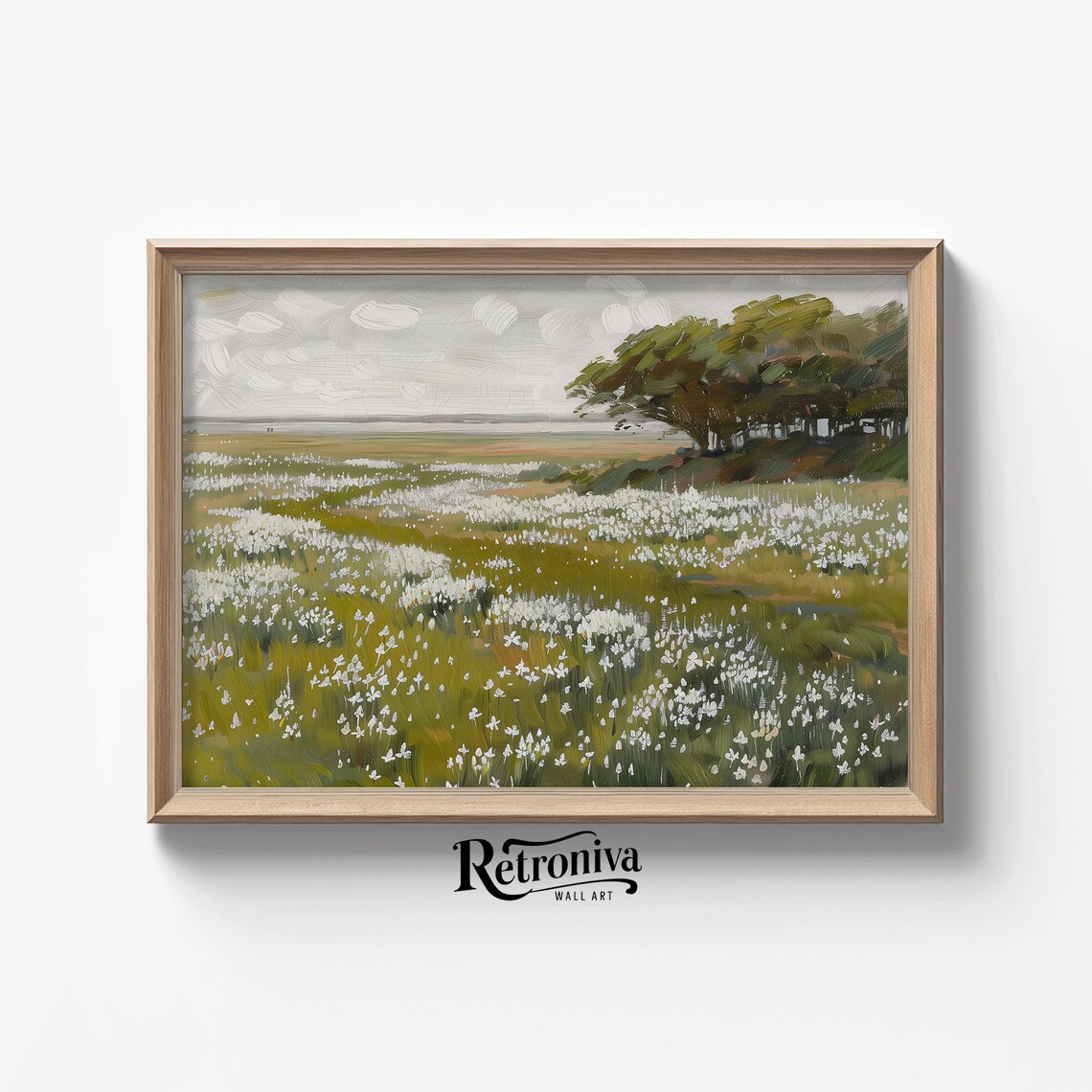 Spring Meadow Of White Wildflowers Vintage Country Landscape Poster