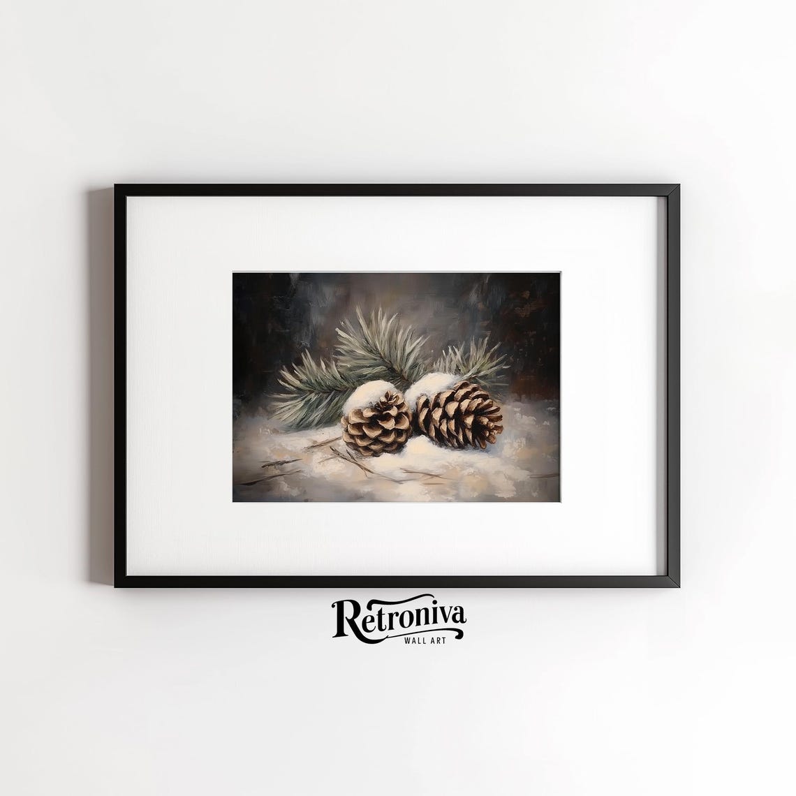 Snowy Antique Still Life With Pinecones And Pine Branch Poster - Image 4