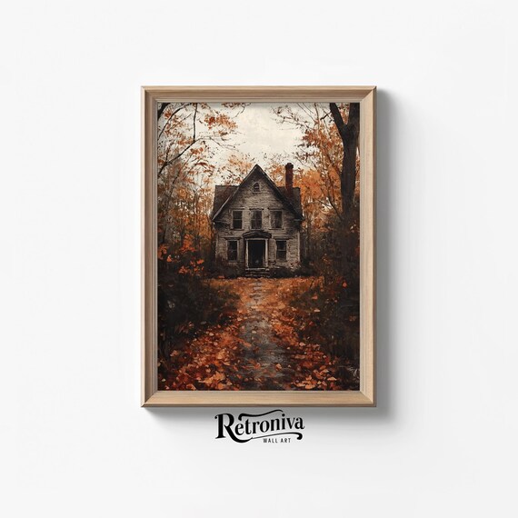 Moody Rustic Farmhouse Autumn Woods Vintage Oil Painting Poster