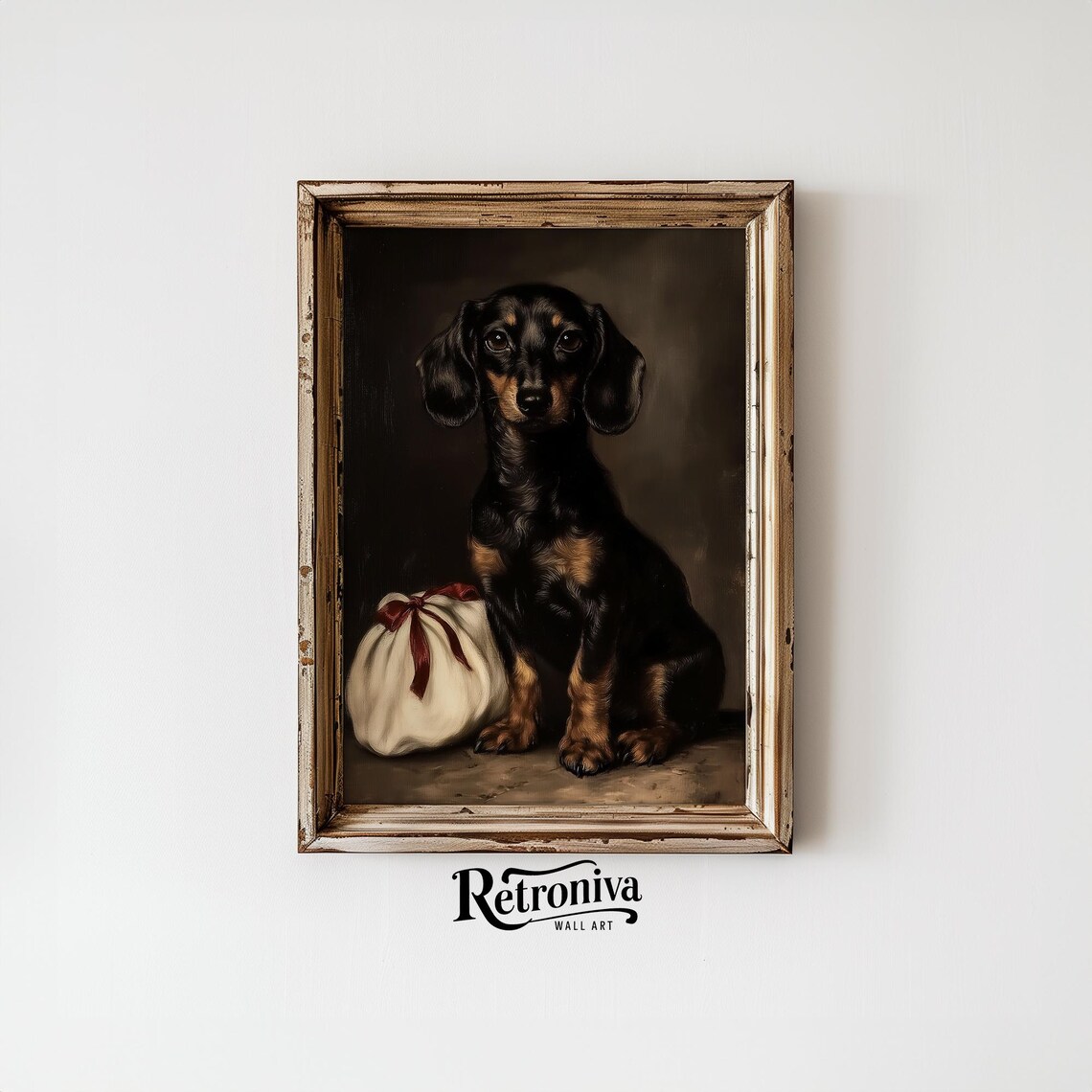 Dachshund Dog with Christmas Gift Bag Vintage Holiday Pet Poster - Image 4