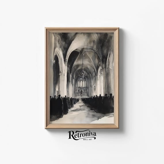 Moody Ritual Scene Vintage Watercolor Painting Secret Meeting Dark Academia Art Print Retroniva Art Lnd 011