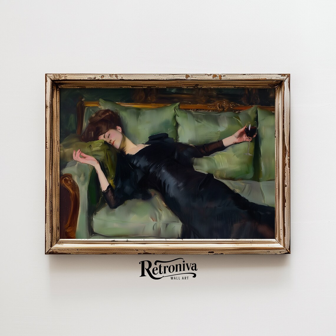 Tired Drunk Woman With Red Wine, Vintage Portrait Art Print - Image 3