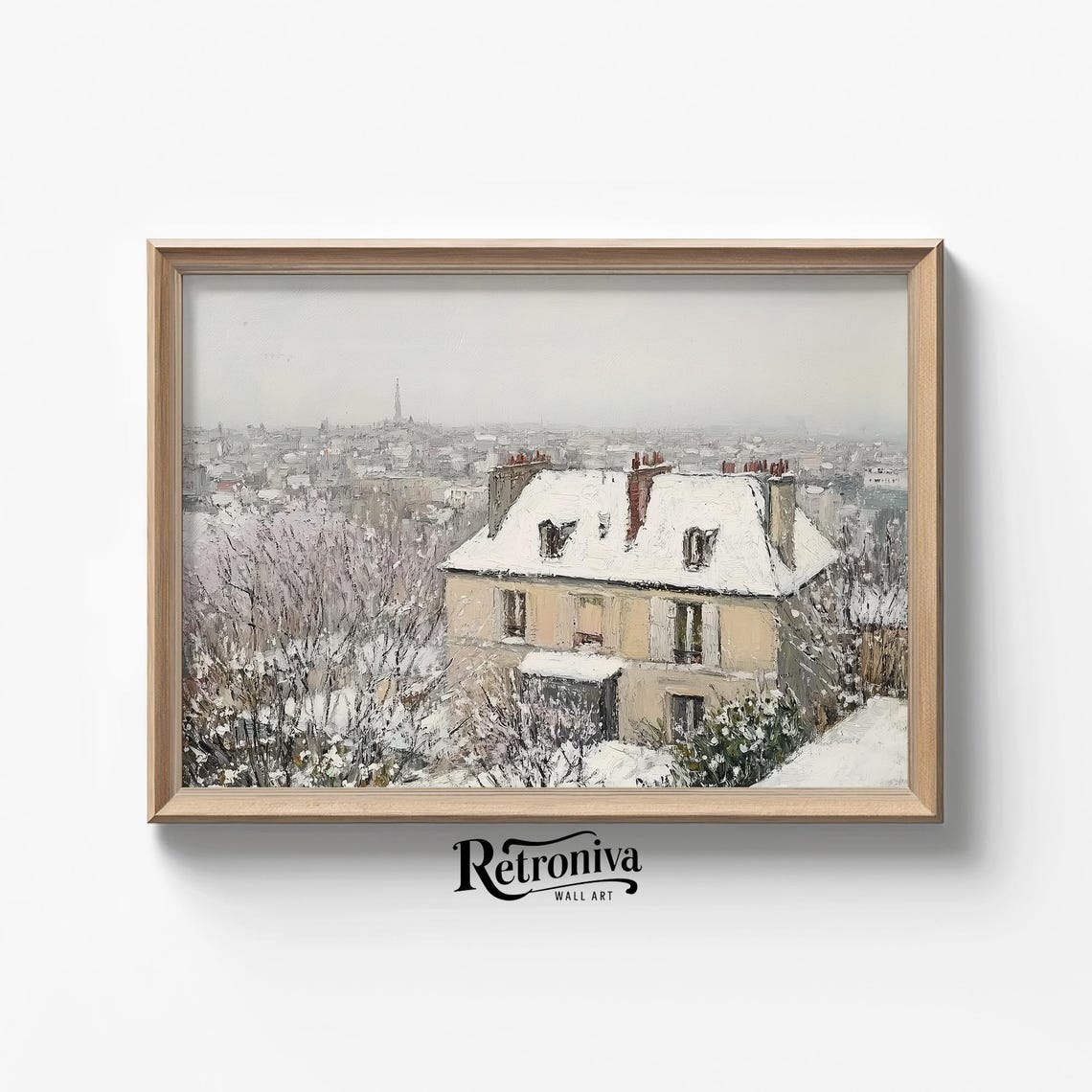 Antique Village Cityscape Vintage Winter Oil Painting Rustic Christmas Art Print Farmhouse Wall Decor Retroniva Art Wnt 023