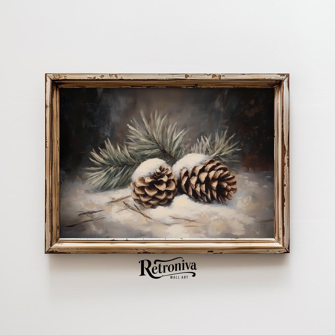 Snowy Antique Still Life With Pinecones And Pine Branch Poster - Image 6
