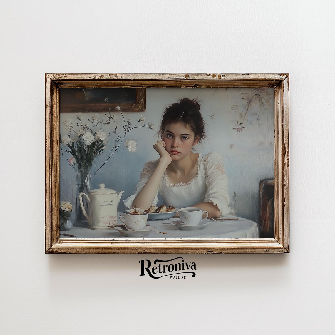 Bored Girl In Breakfast Vintage Victorian Portrait Art Print - Image 4