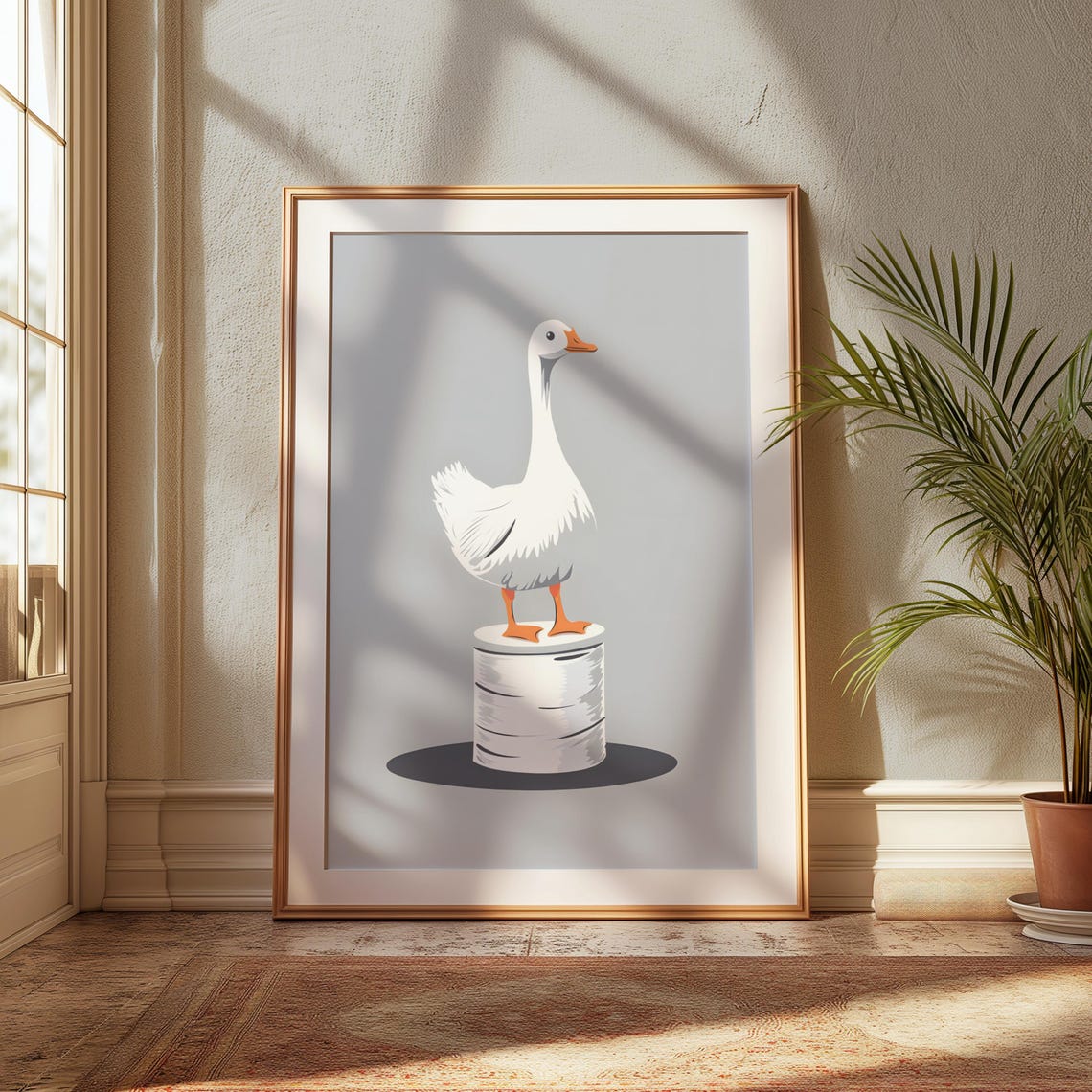 Silly White Goose Standing on Pedestal Minimalist Bathroom Poster - Image 3