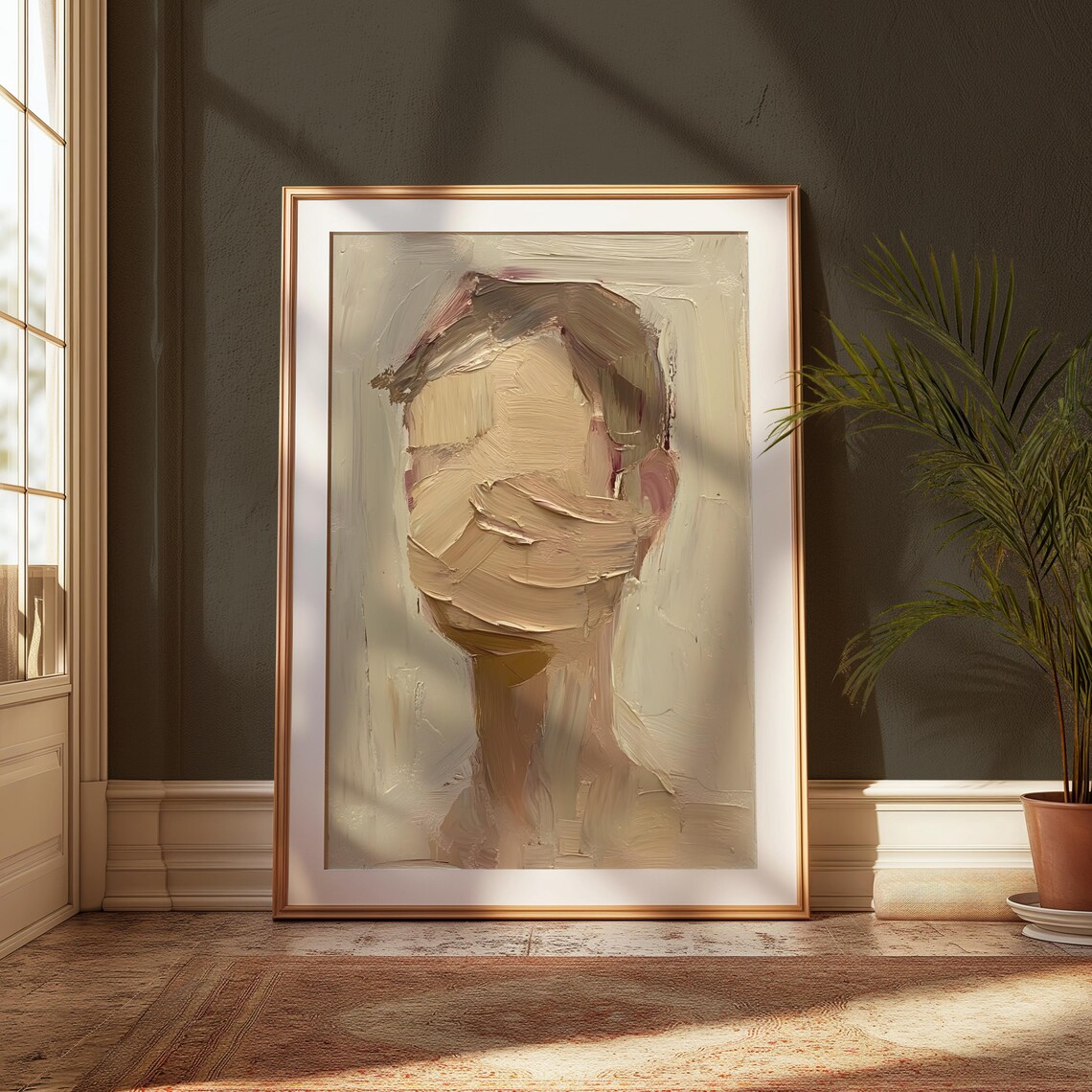 Faceless Man Abstract Oil Portrait Beige Neutral Tones Art Poster - Image 3
