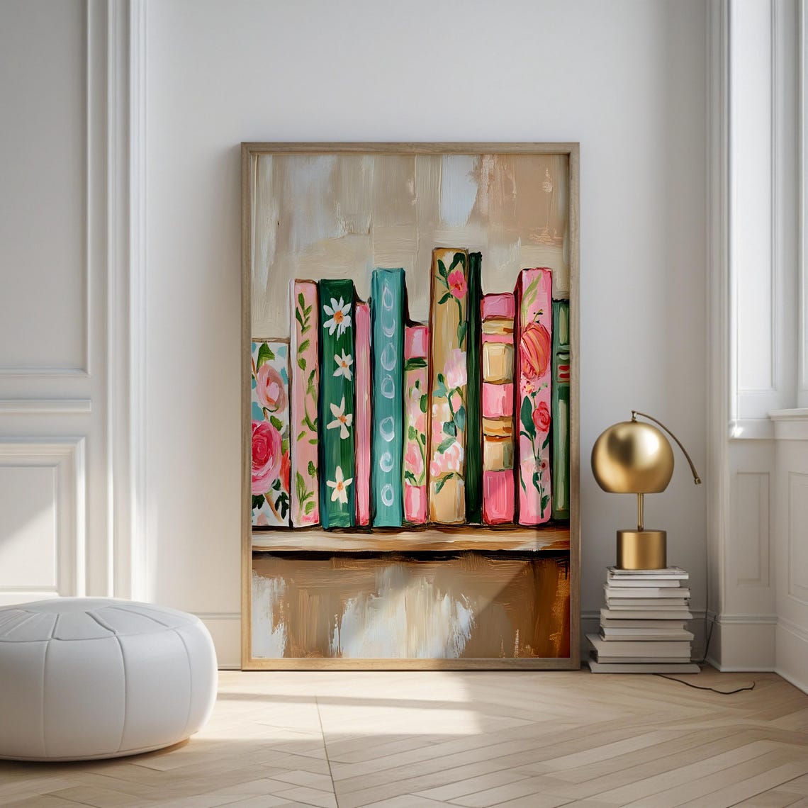 Whimsical Pastel Floral Book Spines Library Shelf Painting Poster - Image 2