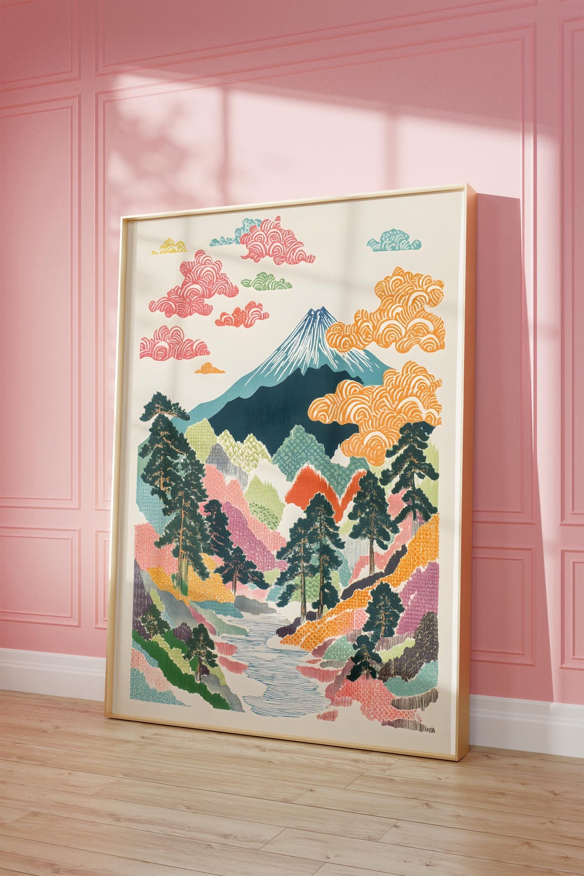 Colorful Mount Fuji Japanese Mountain Landscape Pattern Art Poster
