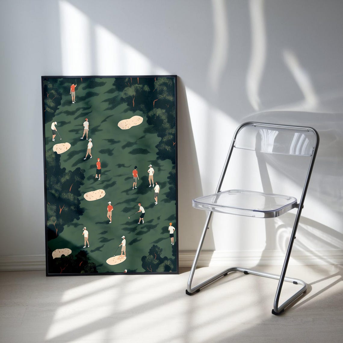Tiny Golfers On Aerial Green Golf Course Fairway Illustration Poster