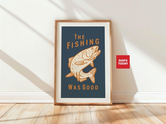 Retro Fishing Art Print Lake House Decor Gift For Fisherman Art Poster Cabin Wall Decor Angler Wall Art Outdoorsy Fishing Gift For Him