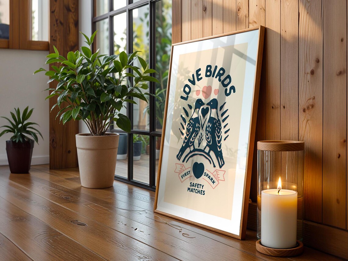Retro Valentines Day Love Birds Art Print - Image 2