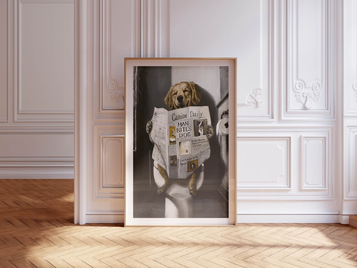 Funny Dog Bathroom Decor, Pet Lover Humor Art Print - Image 2