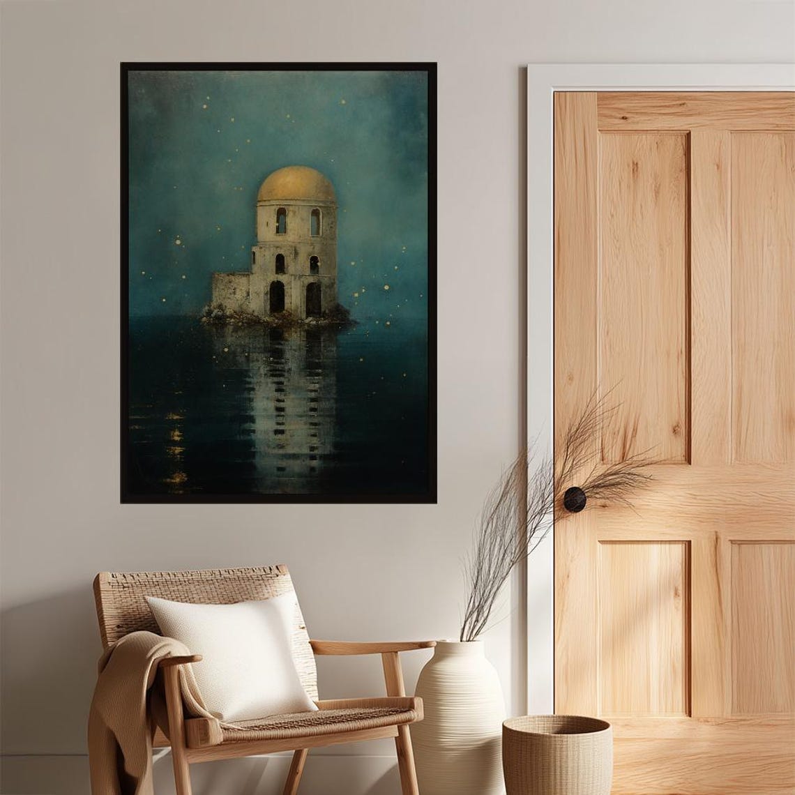 Dreamy Golden Dome Tower Reflection Surreal Landscape Poster